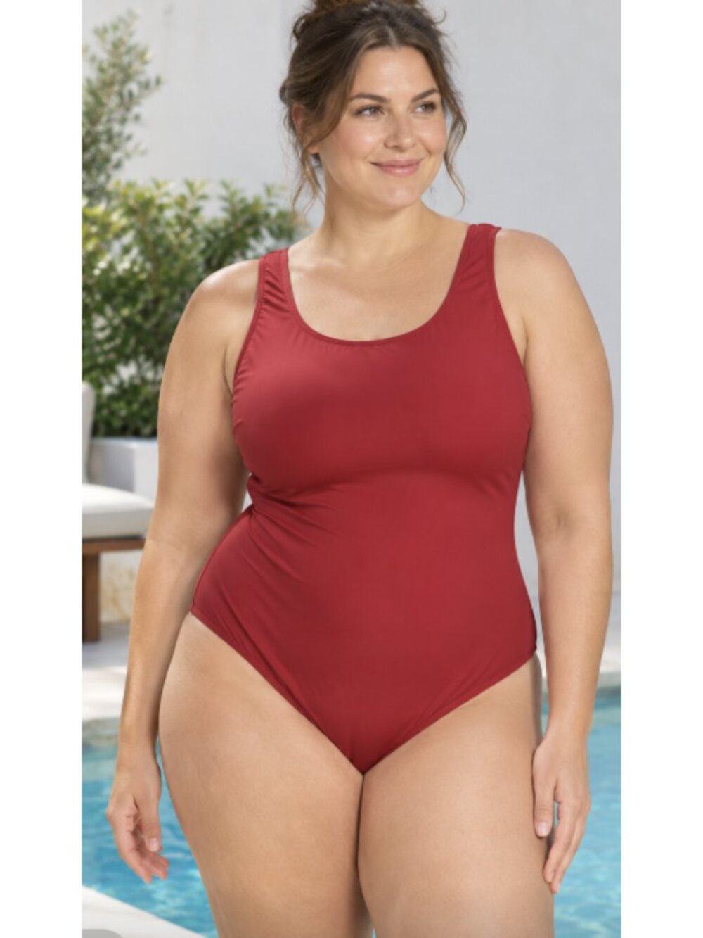 JUNOACTIVE AquaSport Classic Tank One-Piece Swimsuit Red 1X Sporty Athleisure